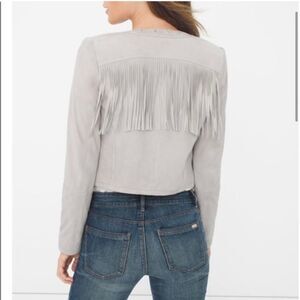 White house black‎ market genuine leather fringed open front Western jacket XS